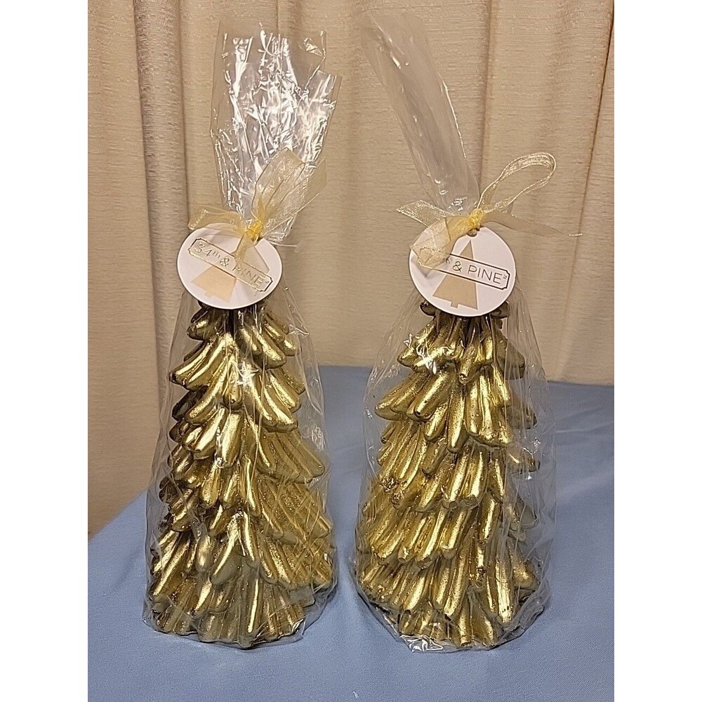 34th & Pine Gold Christmas Tree Candle 7¼" Tall ~ Set Of 2